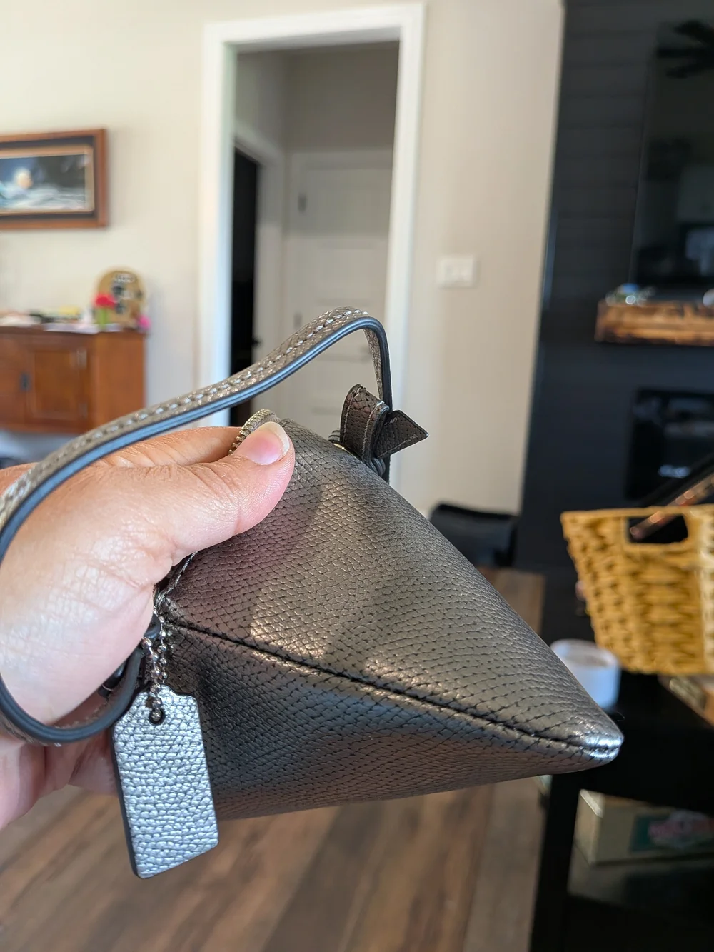 Coach Metallic Silver Bow-Accent Wristlet